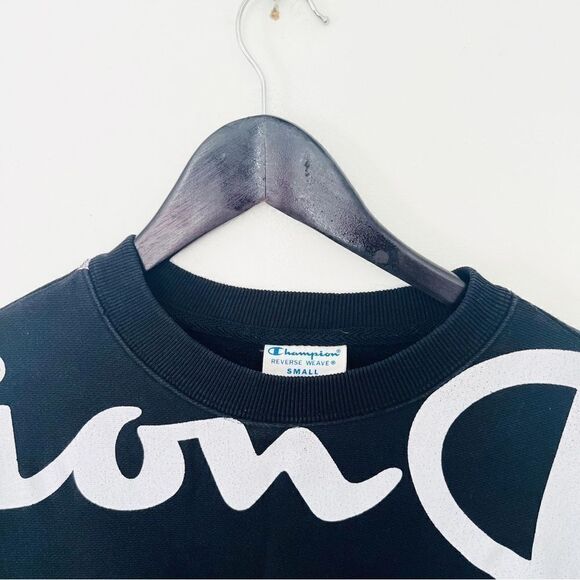 Champion Black White Logo‎ Script Reverse Weave Crewneck Sweatshirt - Picture 5 of 7
